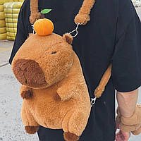 Рюкзак-игрушка капибара с мандаринкой на голове пушистый плюшевый рюкзак корейский для детей и взрослых