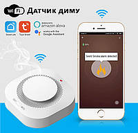 Умный беспроводной датчик дыма с сиреной на батарейках Tuya / Smart Life, WiFi - датчик задымления для дома,