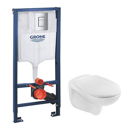 Комплект 4 в 1: Інсталяція Grohe Rapid SL 3 в 1 38772001 + Унітаз безобідковий Kroner A534UF Rimless з, фото 1