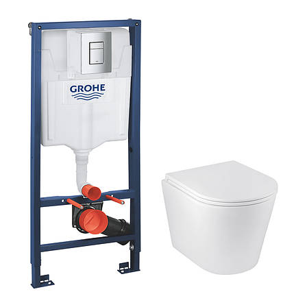 Комплект 4 в 1: Інсталяція Grohe Rapid SL 3 в 1 38772001 + Унітаз безобідковий Kroner Armada WHI513636 RIMLESS, фото 1