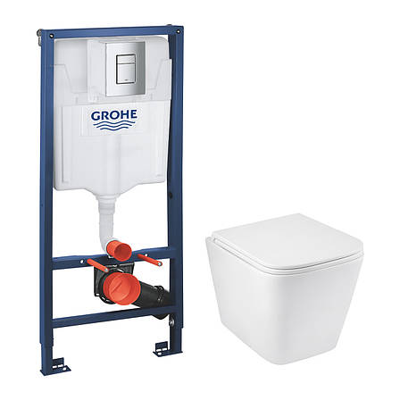 Комплект 4 в 1: Інсталяція Grohe Rapid SL 3 в 1 38772001 + Унітаз безобідковий Kroner Eifel WHI493436 RIMLESS, фото 1