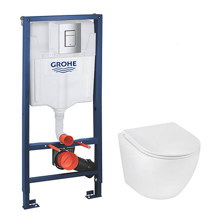 Комплект 4 в 1: Інсталяція Grohe Rapid SL 3 в 1 38772001 + Унітаз безобідковий Kroner Harz WHI493736 RIMLESS, фото 1