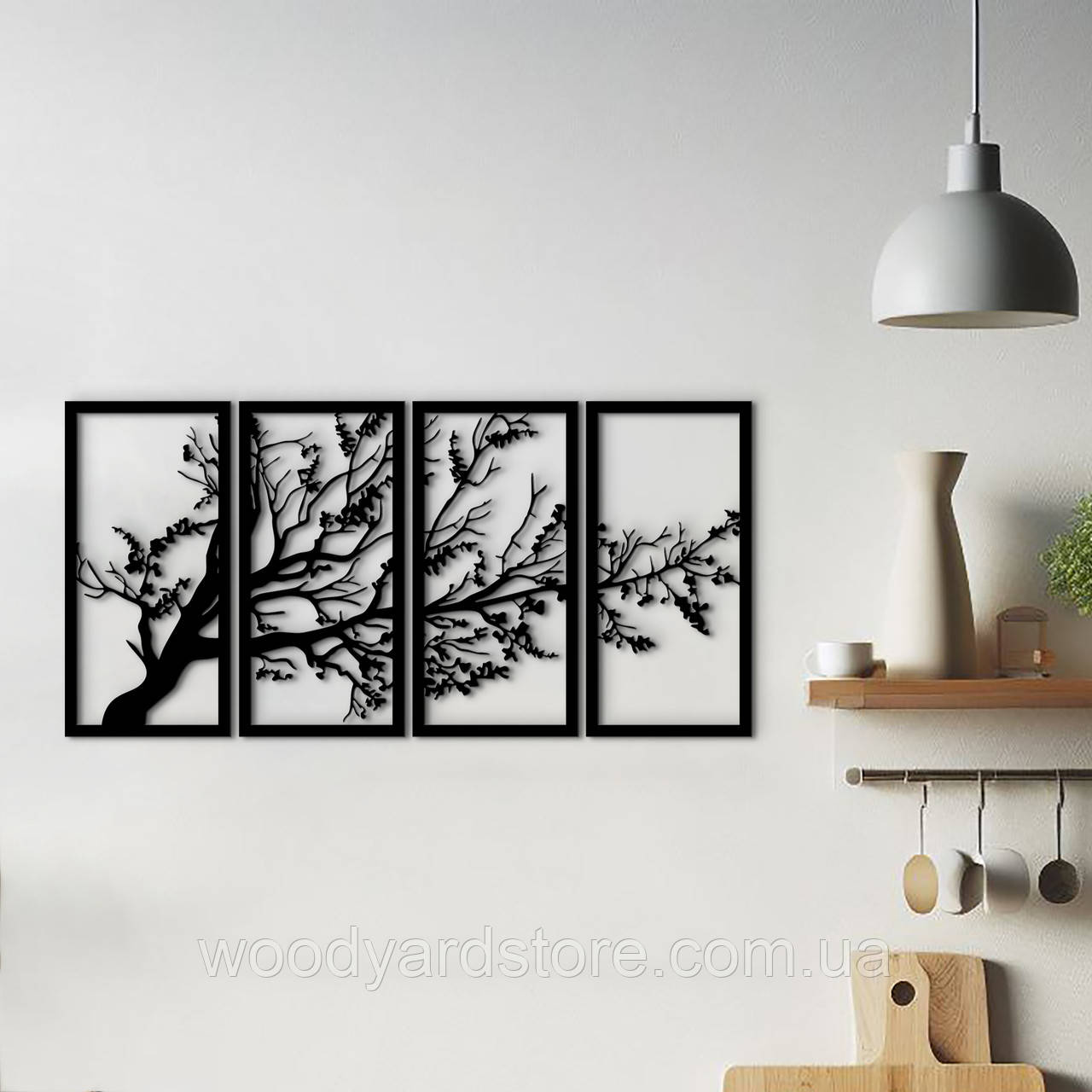 Модульна картина на стіну з дерева, декор в кімнату "Мовчазне Дерево", мінімалістичний стиль 35x70 см