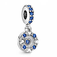 Серебряный шарм-подвеска Pandora Синее сияющее сердце GM