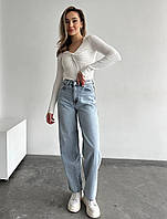 Светлые женские молодёжные слегка широкие джинсы "БАГГИ" с карманами и завышенной талией весна/осень