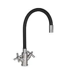 Змішувач для кухні нержавійка з гнучким виливом Lidz Wind 013F3 чорний