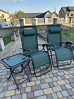 Набір для відпочинку 2 Шезлонга та столик, розкладний з підсклянником Зелений