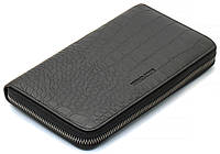 Черный кошелек-клатч на молнии с блоком под карточки с фактурной натуральной кожи Marco Coverna MCJP-5901A