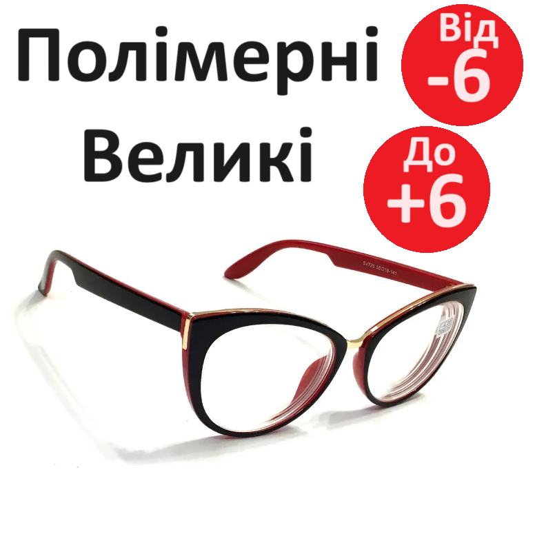 Окуляри жіночі круглі метелик для корекції зору з полімерною лінзою без покриттів широкий окуль