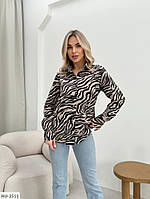 Блузка рубашка женская стильная деловая модная с длинным рукавом из легкого софта принт зебра размеры 42-48 44