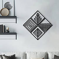 Деревянный декор для дома, черная картина на стену "Четыре Элемента - Ромб", декоративное панно 60x60 см