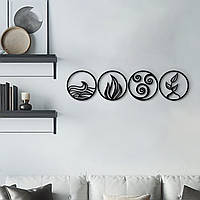 Настенный декор для дома, картина лофт "Четыре Элемента - Круги", декоративное панно 50x210 см