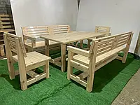 Комплект меблів: стіл, лавочки, стільці. Меблі з натурального дерева для кафе, дач, дому, баз відпочинку. ПІД КЛЮЧ