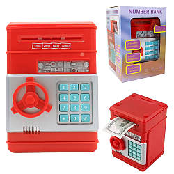 Дитяча електронна скарбничка-сейф з кодовим замком і купюроприймачем, Червоний / Іграшковий розвиваючий банкомат