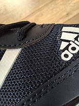 ADIDAS кроссовки синие на белой плоской подошве и белыми полосами с фирменым логотипом, фото 3