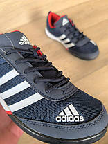 ADIDAS кроссовки синие на белой плоской подошве и белыми полосами с фирменым логотипом, фото 4
