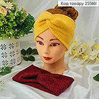 Женская повязка на голову чалма, Ангора рубчик, Бордовая/Желтая