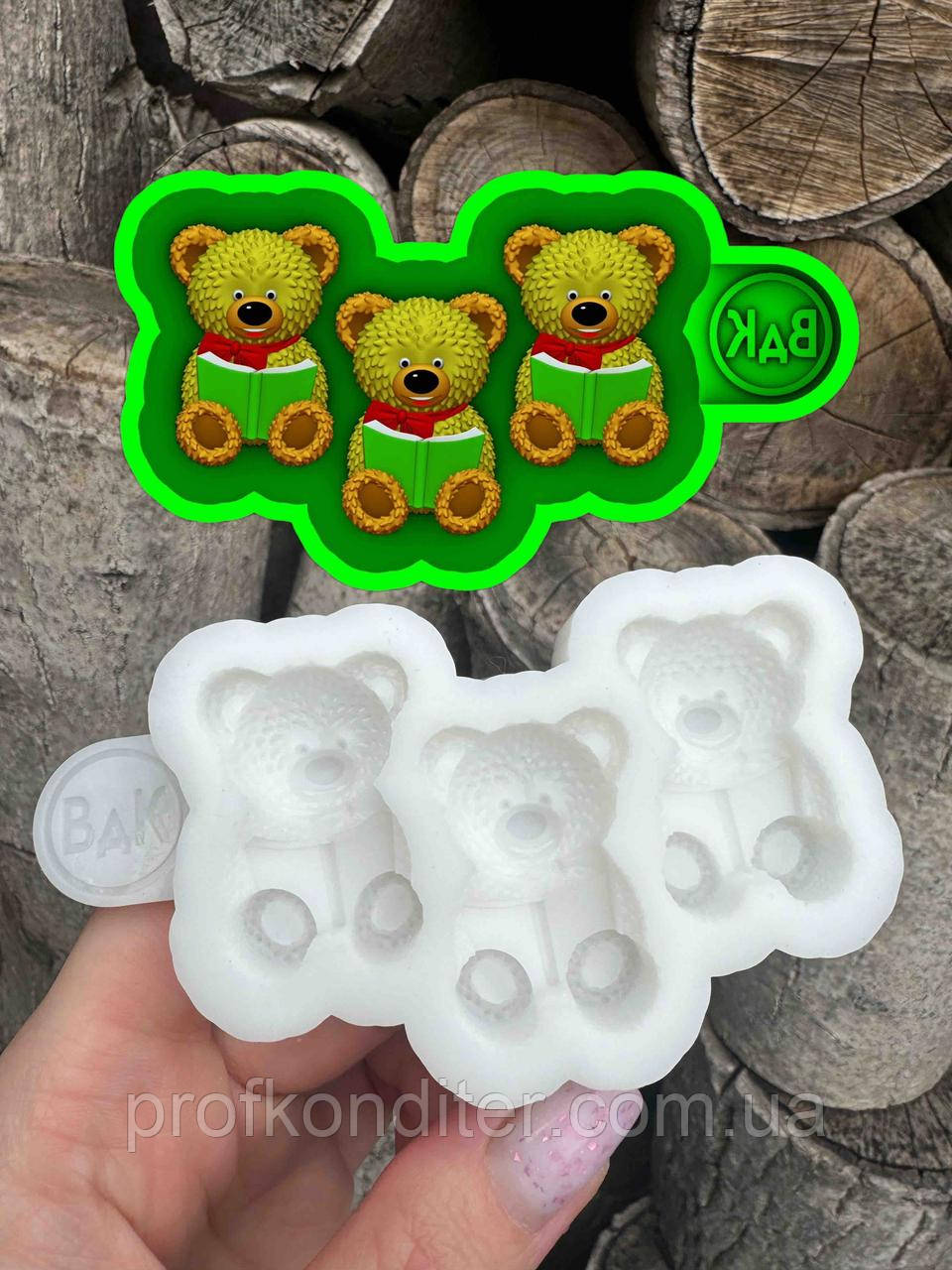 Ексклюзив! Силіконовий молд для шоколаду та ін "Ведмедики з книгою", фото 1