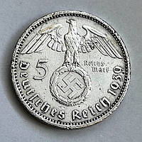 Германия 5 марок 1939, "А" Гинденбург. Серебро, проба 900
