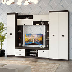 Стінка для вітальні Еверест Соната 3 (модульна - 3 елементи) венге темний + білий (DTM-2514)