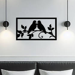 Дерев'яний декор в кімнату, Сучасна картина для інтер'єру "Птахи Кохання", декоративне панно 25x15 см
