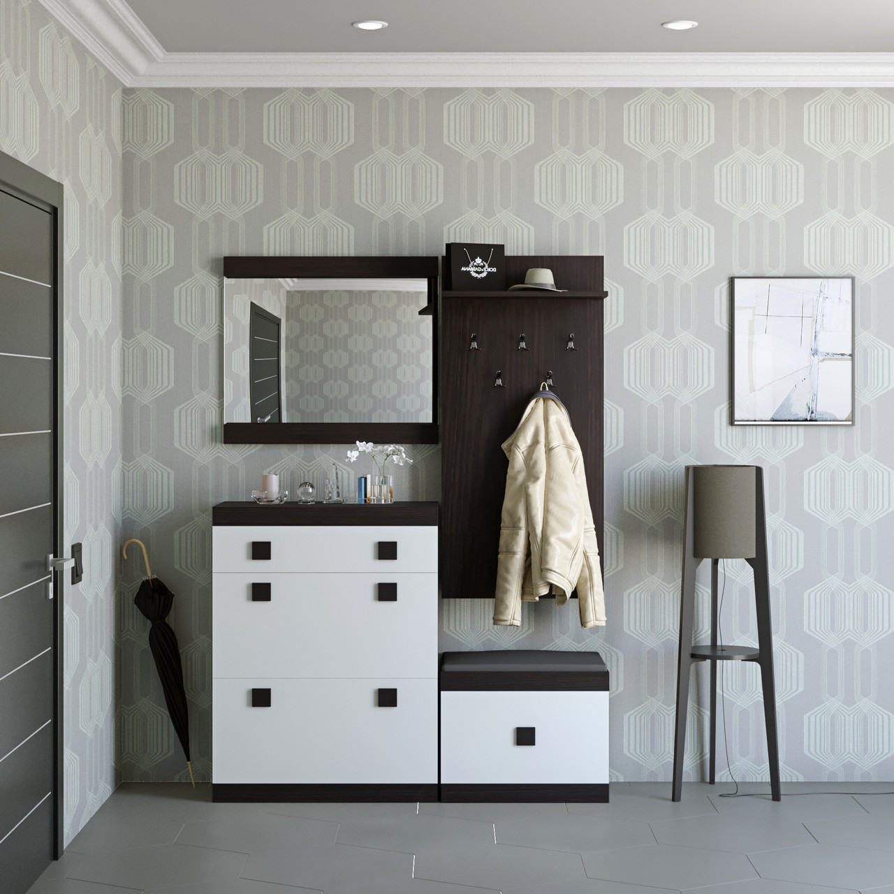 Передпокій Еверест Соната 5 (модульний - 4 елементи) венге темний + білий (DTM-2529)