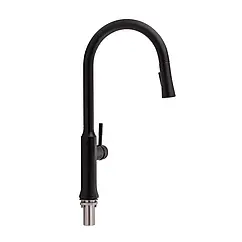 Змішувач нержавійка для кухні з висувним виливом Qtap Baruska Black Matt