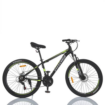 Велосипед гірський двоколісний однопідвісний алюмінієвий Profi MTB2602 26 дюймів рама 13" Чорно-салатовий