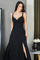 Шикарное вечернее женское платье-макси с декольте на бретелях Mona, черное