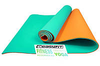 Коврик для йоги и фитнеса EasyFit TPE+TC 6 мм двухслойный бирюзовый-оранжевый htp топ