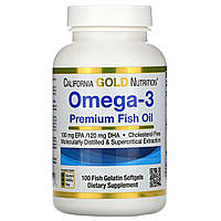 Омега-3, рыбий жир премиального качества, Omega-3, Premium Fish Oil, California Gold Nutritio FS, код: 5572955
