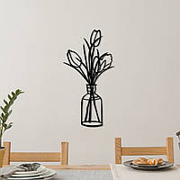 Интерьерная картина на стену, деревянный декор для дома "Тюльпаны", декоративное панно 25x13 см
