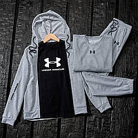 Спортивный костюм мужской Under Armour Свитшот Футболка Кепка в подарок весенний осенний летний серый