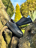 Качественные женские кроссовки из экокожи черного цвета на шнуровке размеры с 36 по 41