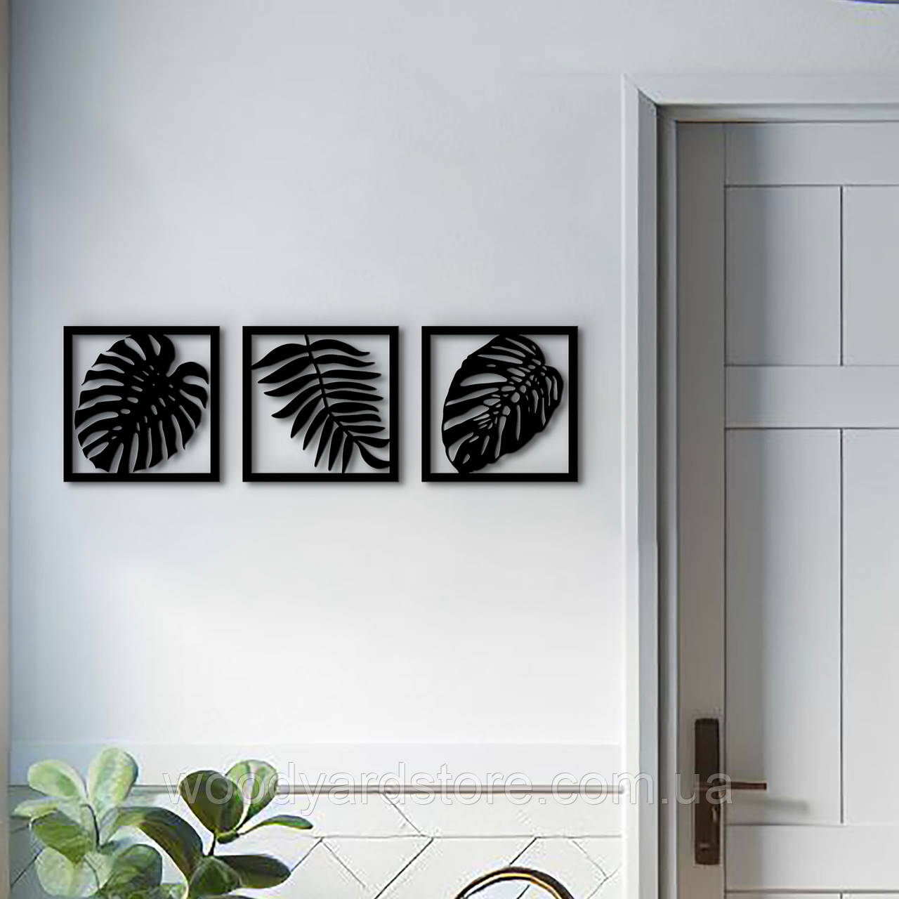 Декор в кімнату, дерев'яна картина на стіну "Тропічне Листя", стиль мінімалізм 15x45 см