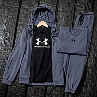 Спортивный костюм мужской Under Armour Свитшот Футболка Кепка в подарок весенний осенний летний графит