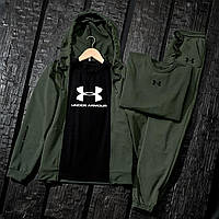 Спортивный костюм мужской Under Armour Свитшот Футболка Кепка в подарок весенний осенний летний хаки