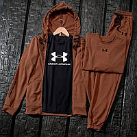 Спортивный костюм мужской Under Armour Свитшот Футболка Кепка в подарок весенний осенний летний коричневый