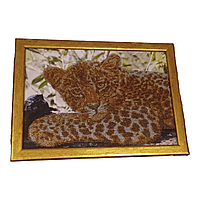 Картина Леопард вышитая бисером ручная работа 29х40 см
