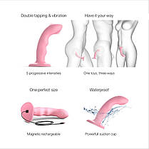 Насадка для страпону з подвійною точковою пульсацією Strap-On-Me TAPPING DILDO WAVE — CORAL PINK, фото 4
