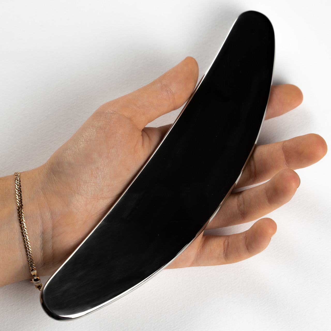 Металевий скребок (блейд) із нержавіючої сталі для масажу Гуа Ша "Бумеранг", (IASTM)