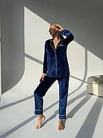 Стильная женская бежевая бархатная пижама Victoria's secret, уютный комплект для дома и сна рубашка штаны Синий, S