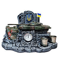 Патриотический сувенир настольная подставка с часами "Украинский танк Т-72Б", Военный подарок мужчине trs