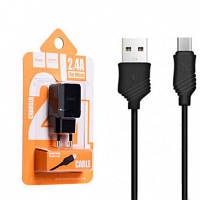 Зарядное для телефона USB/2.4A + MicroUSB (Чорний)