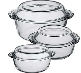 Набір каструль Borcam скляних 3 шт (2100 мл + 1450 мл + 840 мл) Pasabahce 159021