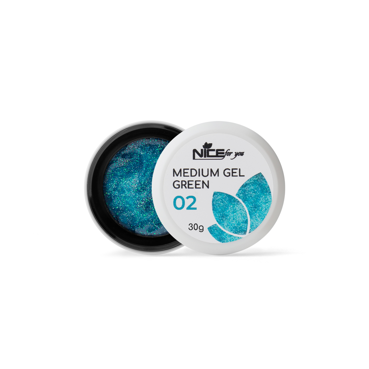 Гель для нарощування Nice for you Medium gel №02 Green Зелений з шимером 30 г