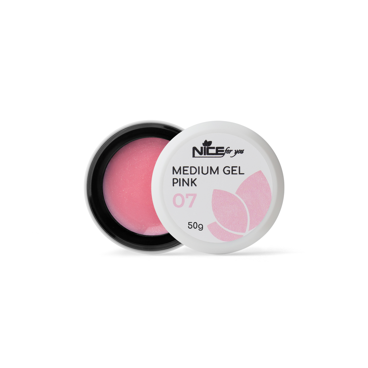 Гель для нарощування Medium gel Nice for you №07 Pink рожевий з шимером 50 г