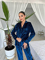 Модная велюровая женская пижама для дома christian dior синего цвета, пижамный костюм рубашка штаны на подарок