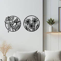 Декоративне панно з дерева, настінний декор для дому "Улюблені Квіти", інтер'єрна картина діаметр–20 см