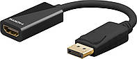 Перехідник моніторний Goobay DisplayPort-HDMI M F (HDMIекран) v1.2 4K30Hz 0.1m D4.8mm чорний SC, код: 7454973